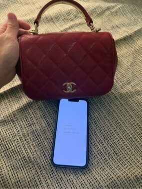 CHANEL Quilted Coco Handle Mini Bag in Deep Red with Gold Hardware  24S